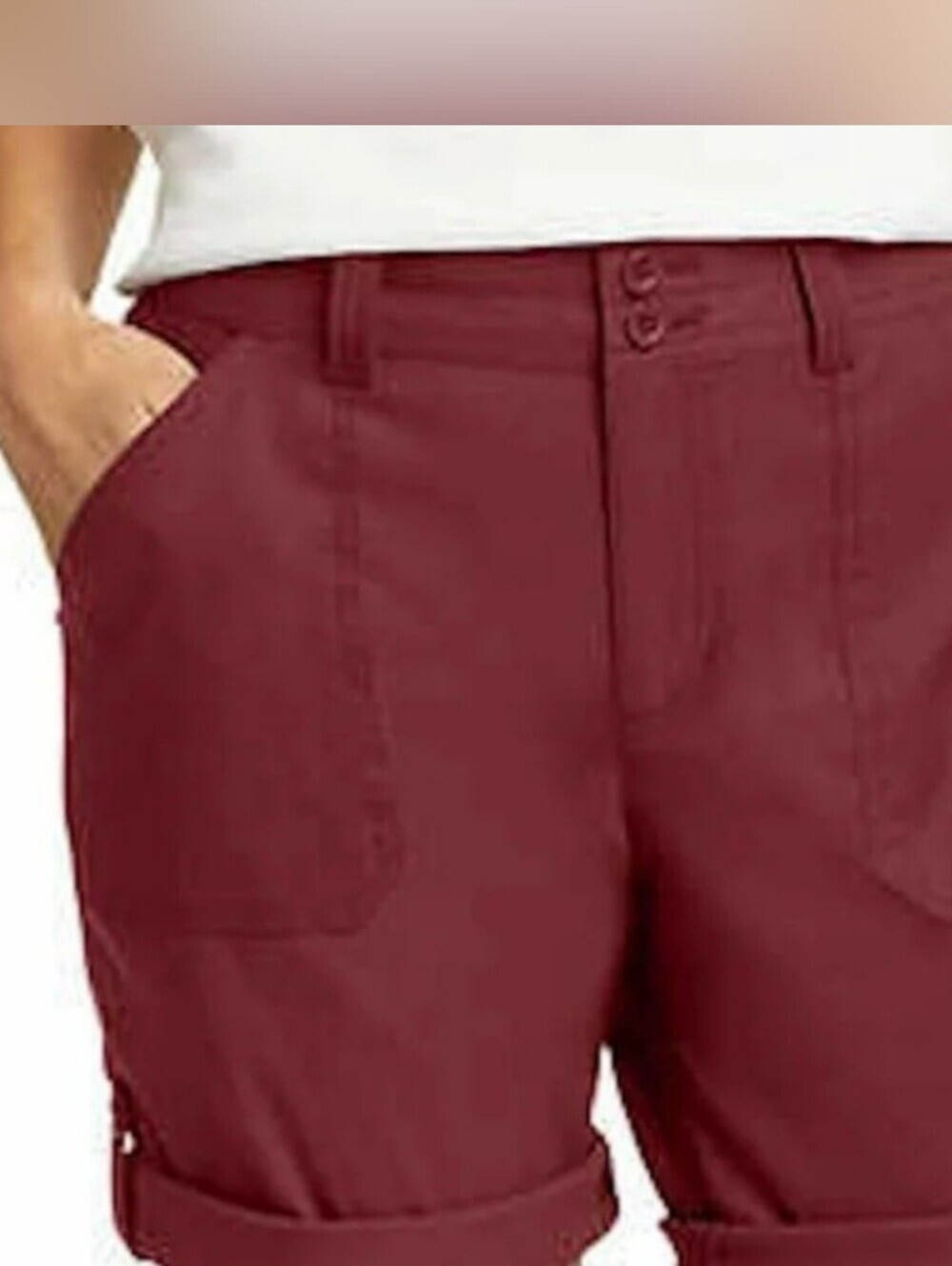 EDDIE BAUER WOMEN'S ROLLED HEM BERMUDA SHORTS. SIZE 14. MAROON